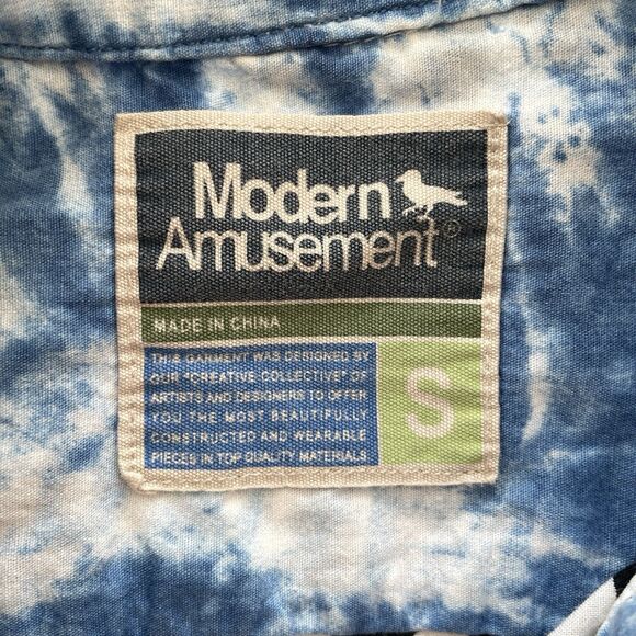 RARE Modern Amusement Funky Print Short Sleeve Button Down Mens Shirt Size S - Picture 8 of 11